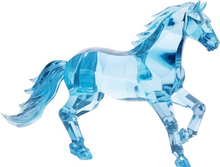 horse,sky blue crystal shape of horse,horse made of crystal isolated on white or transparent background,transparency 