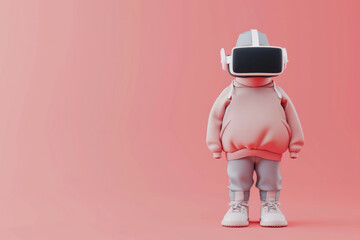 A cute trendy hipster 3d character wearing Virtual reality goggles
