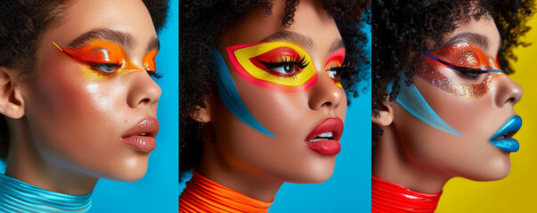 Neon Pop Art makeup looks celebrating the bold and vibrant aesthetics of 60s icons
