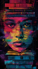 Pop Art tribute to classic literature with book covers redesigned in neon hues - obrazy, fototapety, plakaty
