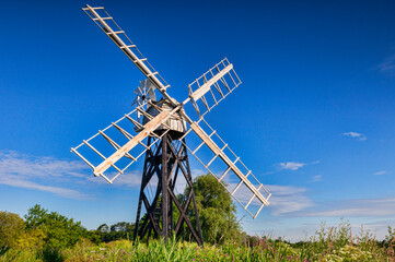 Norfolk Broads - Boardman's Mill, a skeleton windmill or wind pump in the Norfolk Broads, Norfolk,...
