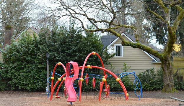 Playground in the park with cloudy sky DSLR photo 