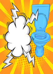 Fototapeta na wymiar Cartoon Flush Toilet with blank speech bubble, comic book Bathroom background. Retro vector comics pop art design.