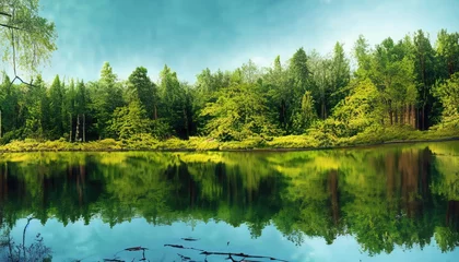 Wallpaper murals Reflection The green of the forest which is reflected in the surface of the water