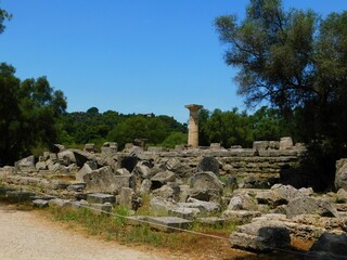 Ruins of the temple of Zeus in ancient Olympia, in Greece