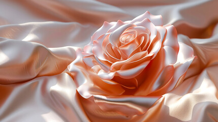 ゴージャスな薔薇を象ったパールピンク色のサテン生地の背景
