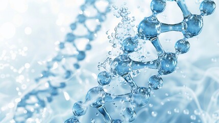 Illustration of DNA molecules in water on a blue background.