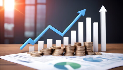Financial-development-in-business--showcasing-increasing-profit-growth-with-upward-trending-graphs--currency-symbols--and-corporate-imagery, business graph with arrow on the screen