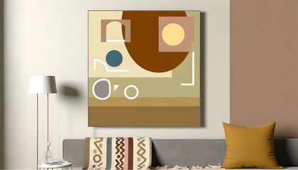  a minimalistic, abstract geometric artwork in the style of mid-century modern, perfect for boho wall decor