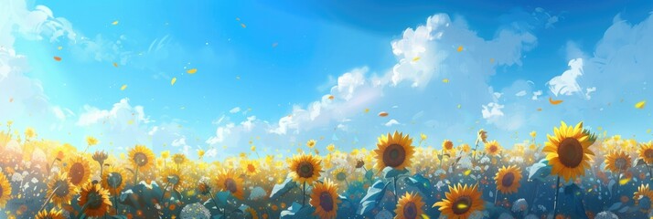 Fototapeta na wymiar sunflowers on background blue