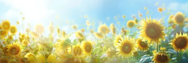 Fotobehang sunflowers on background blue © Miyanto
