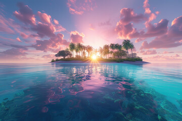 Fototapeta na wymiar Tropical island in the ocean at sunset