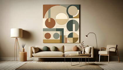 abstract geometric artwork in the style of mid-century modern, designed for boho decor and emphasizing minimal wall art