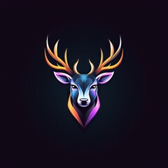 Deer / Stag Abstract Vibrant Neon Colorful Logo Design on Isolated Black Background - Graphic Design Element