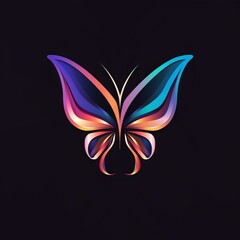 Butterfly Abstract Vibrant Neon Colorful Logo Design on Isolated Black Background - Graphic Design Element