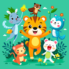 Playful Cartoon Animal Characters - Cute Wildlife Illustrations