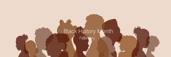 Black History Month banner, People stand side by side together. Flat vector illustration.