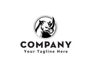face rhino on circle art logo icon symbol design template illustration inspiration © syafart