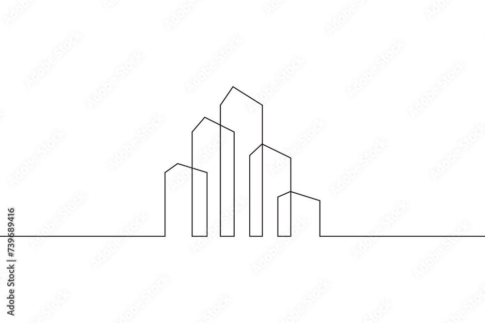 Poster minimal house logo design. building structure symbol. construction of houses.one continuous line . l