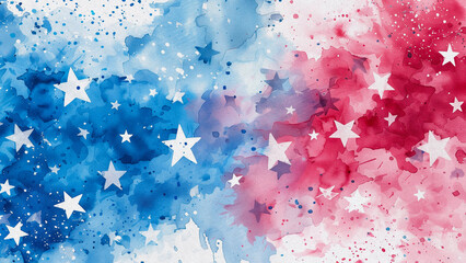 Watercolor Painting of Patriotic American Stars