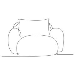 Continuous single line armchair sofa chair. One line drawing of Living room with modern furniture vector illustration