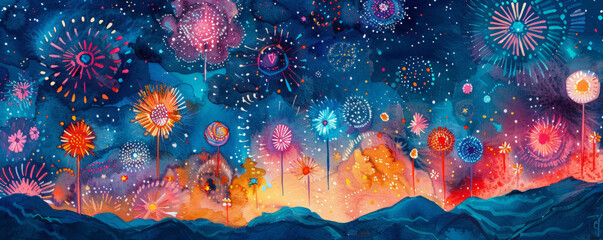 Fototapeta na wymiar Colorful carnival watercolour. Holiday celebration