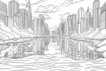 Coloring pages sketch of the city