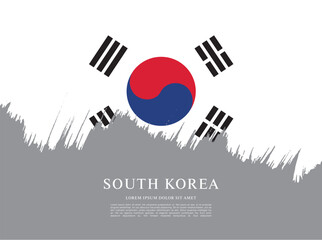 Flag of South Korea, vector illustration, brush stroke background