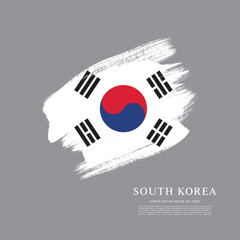 Flag of South Korea, vector illustration, brush stroke background