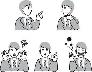 医療　病気　人物　男性　ビジネスマン　スーツ　飾り　あしらい　シンプル　ベクター　イラスト素材セット