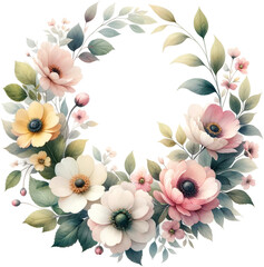 Vibrant Spring Floral Wreath isolated on solid white background