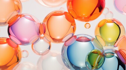 Translucent bubbles with glossy reflections float against a neutral backdrop. Mesmerizing visual delight. Ai Generated. - obrazy, fototapety, plakaty