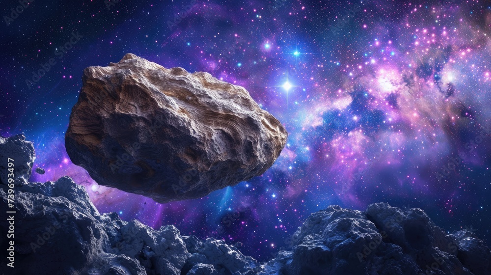 Wall mural Witness a comet in outer space, a large stone against a nebula backdrop. Ai Generated - Wall murals
