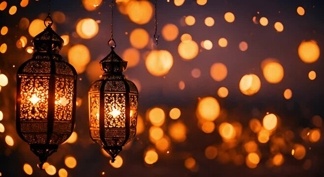 Golden ramadhan islamic lattern Lights Bokeh Glow in the Night