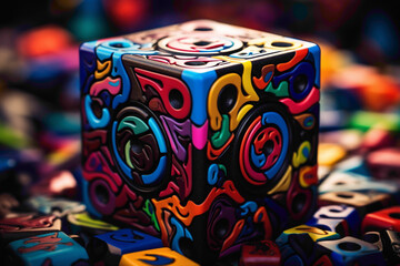 Fototapeta na wymiar A close-up shot of a ludo cube with vibrant colors and sharp edges, showcasing its intricate design.