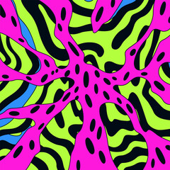 Abstract trippy groovy style background. Spider web vector graphic. Bright acid colors, elements. Retro 60s 70s psychedelic geometric pattern. Colorful ornament for wallpaper, textile, apparel design.