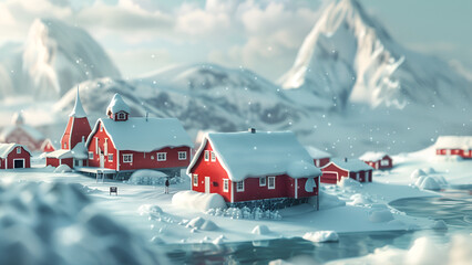 Exploring the Frozen Frontier with a Picturesque Village of Red Roofs in View