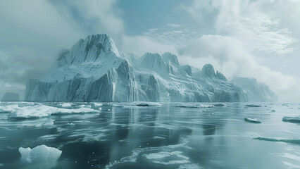 Iceberg landscape with mountains on the sea