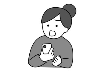スマホを握りしめて反論する女性のシンプルイラスト