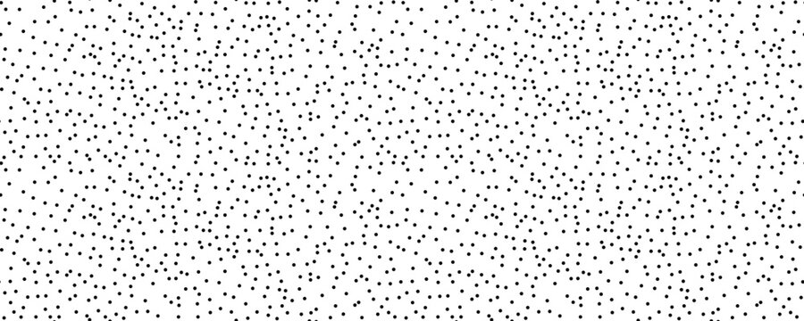 Polka dot seamless pattern. Creative texture of chaotic round shapes. Vector illustration of small black circles on white background. Dotted wrapping paper sample.