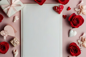 Capture romance with top-view love and wedding decorations. Perfect Valentine's Day background.