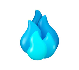 Vector 3d gas burning icon. Blue flame isolated on a white background. Power or energy concept illustration, magic cartoon fire