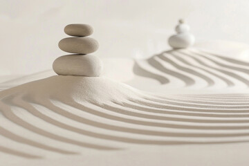 Zen-inspired scenery with stones and sand, fostering meditation