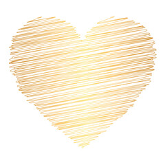 Heart shape scribbled with gold lines. Vector element illustration.