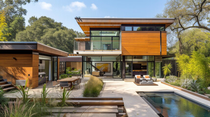 The ecoconscious design of this modern home includes a rainwater collection system and bamboo insulation for a comfortable yet sustainable living experience.