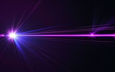 Blue and violet beams of bright laser light shining on black background - obrazy, fototapety, plakaty