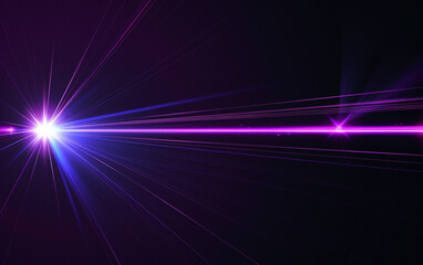 Blue and violet beams of bright laser light shining on black background