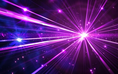 Blue and violet beams of bright laser light shining on black background