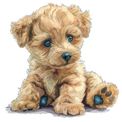 Cute puppy sitting and looking at the camera. Vector illustration.