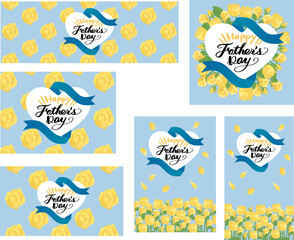 父の日の黄色いバラの花束ベクターPOPセット